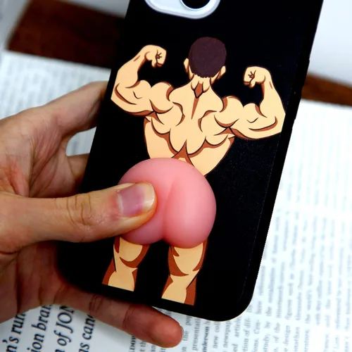 Vista 2 de Divertido 3D exprimible melocotón trasero lindo caricatura musculoso patrón de hombre muscular, alivio de presión ayuda a relajarse para iPhone 11