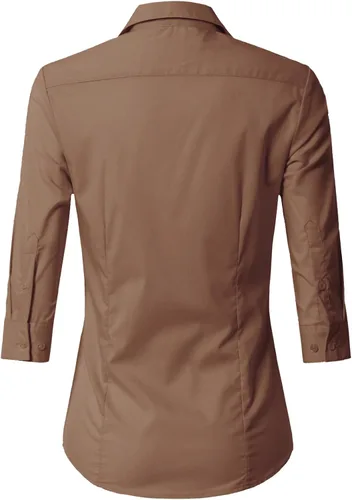 Vista 3 de Doublju - Camisa sencilla de manga 3/4 con botones para mujer