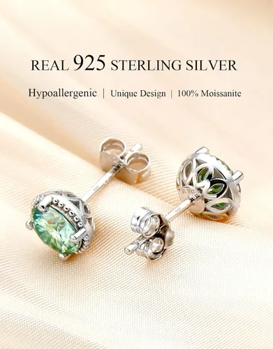 Vista 3 de 2CT Round Cut Aquamarine Moissanite Earrings 18 K White Gold Plated S925 Sterling Silver Earrings Blue Moissanite Hypoallergenic Earrings For Women