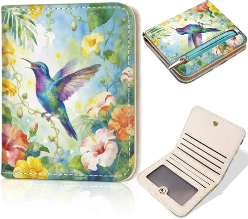 Vista 29 de Toughergun Billetera para mujer, con bloqueo Rfid, pequeña, compacta, plegable, de lujo, de cuero, con bolsillo para mujer, minivestido con ventana