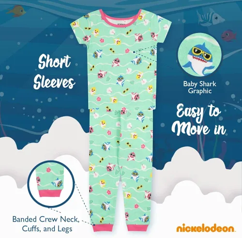 Vista 5 de Baby Shark Girls' Paw Patrol Blue's Clues & You 4-Piece Snug-fit Cotton Pajamas Set