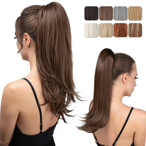 Vista 24 de Extensión de cola de caballo con clip, de 18 pulgadas, extensiones de cabello para mujer, cola de caballo larga y recta, cola de caballo rizada