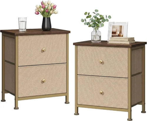 Vista 11 de Sweetcrispy - Mesita de noche pequeña con 2 cajones de tela, mesa auxiliar para dormitorio, para mesita de noche de 20 pulgadas de alto para Negro
