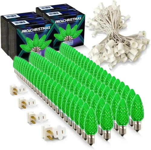 Vista 14 de Pro Christmas - Kit de luces C9 para exteriores, blanco cálido, cable verde, 50 bombillas, 50 pies
