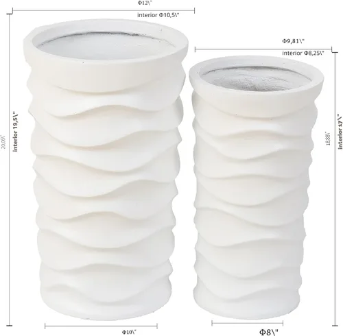 Vista 6 de LuxenHome Macetas Altas para Plantas de Exterior, Juego de 2 Macetas para Interiores y Exteriores con Orificio de Drenaje y Tapón de Goma, Macetas