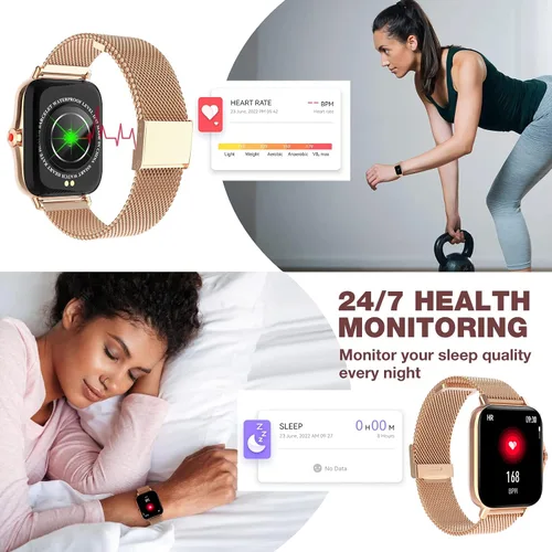 Vista 4 de Reloj inteligente para mujer, rastreador de actividad física con frecuencia cardíaca, presión arterial, monitor de sueño, pantalla táctil HD de 1.69
