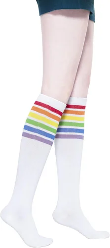 Vista 3 de KONY Calcetines altos de algodón a rayas de colores arcoíris hasta la rodilla para mujer, 13 pares, cómodos, para mantenerse en marcha, el mejor