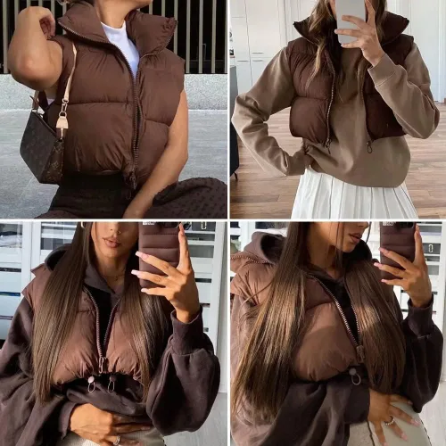 Vista 6 de Chaleco acolchado para mujer ligero sin mangas cálido para exteriores acolchado chaleco acolchado