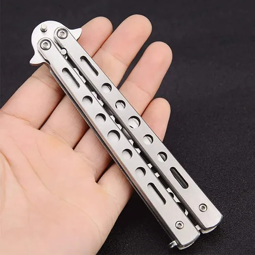 Vista 3 de Cuchillo de mariposa, paquete de 2 cuchillos de práctica de entrenamiento de artes marciales espadas de acero de metal plegable cuchillo
