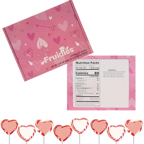 Vista 2 de Fruidles Paquete de 12 paletas de corazón de remolino rojo y blanco de San Valentín, surtido, envueltas individualmente