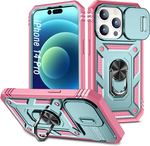 Vista 65 de Funda para iPhone 14, a prueba de golpes, resistente a los impactos, con lente deslizante protectora para iPhone 14 (6.1 pulgadas) (azul)