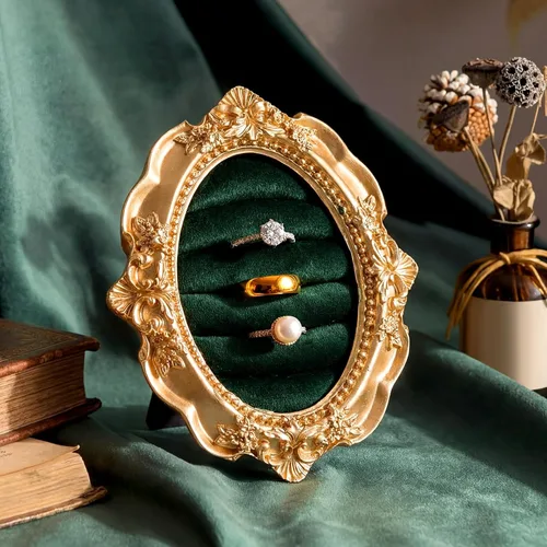 Vista 19 de Liliaafar Vintage Ring Holder Rectangle Black Ring Wedding Display Suede Jewelry Box Stand Frame Earring Tray Anniversary Engagement Baroque
