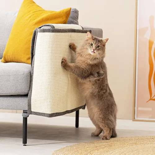 Vista 2 de Navaris Tapete protector de sofá para gatos – Protector de muebles de lino y sisal para gatos – Alfombra de arañazos de sofá, silla