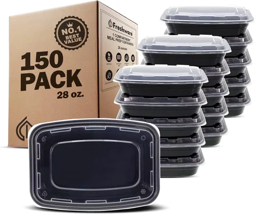 Vista 10 de Freshware - Recipientes para comida [50 unidades] con 1 compartimento y tapas, contenedores para almacenamiento de alimentos, caja Bento, sin BPA