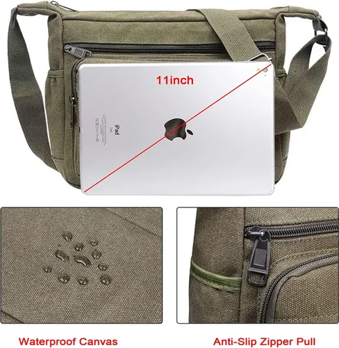 Vista 4 de JAKAGO Bolso de mensajero de lona con múltiples bolsillos, bolso de hombro casual, bolso cruzado para viajes de negocios, uso diario
