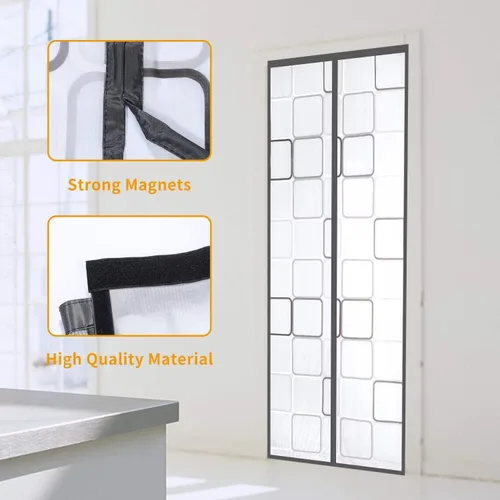 Vista 5 de Cortina de puerta aislada, cubierta magnética térmica para puerta, pantalla magnética de privacidad con cierre automático, manos libres para patio
