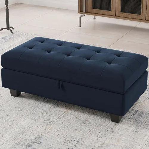 Vista 10 de Belffin Banco otomano rectangular de gran tamaño con almacenamiento, reposapiés tapizado de terciopelo para sala de estar y dormitorio (negro)
