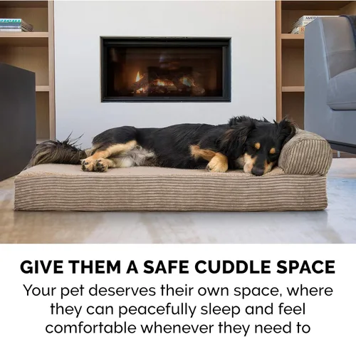 Vista 9 de Furhaven Cama para perro. Sofá estilo tradicional terapéutico. Sofá cama de lujo de sala para mascotas con funda extraíble, para perros y gatos