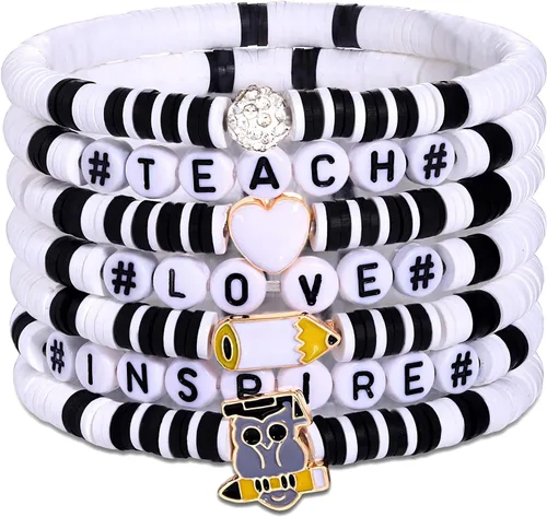 Vista 203 de Surfer Heishi - Pulseras apilables para mujer, apilables, de vinilo arcoíris, disco de arcilla, pulseras elásticas para la amistad, joyería bohemia