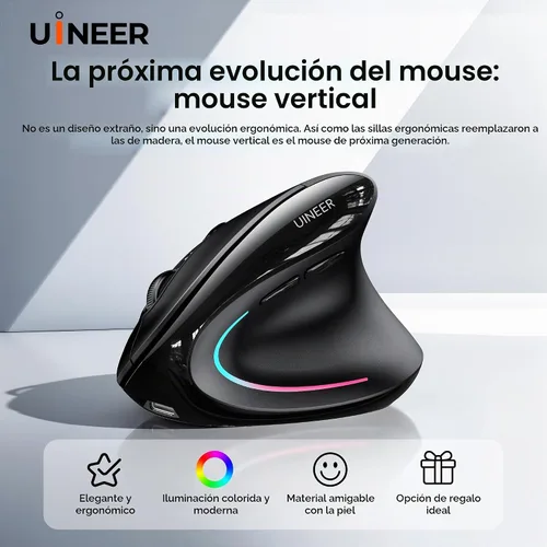 Vista 7 de Uineer Ratón ergonómico vertical, mouse inalámbrico Bluetooth, 3