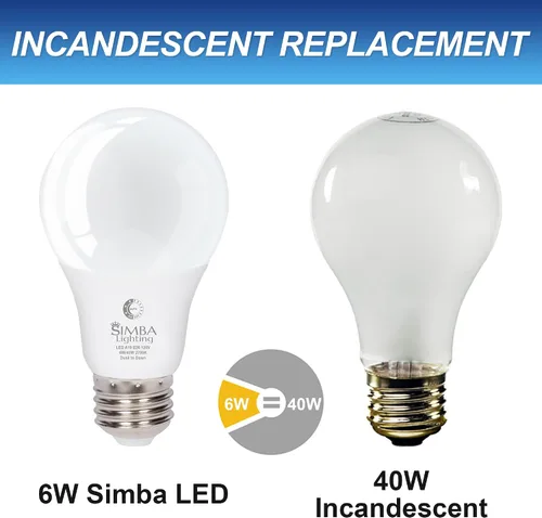 Vista 6 de Simba Lighting LED A19 Dusk to Dawn 6W 120V Outdoor Bulbs E26 2700K, 2 Pack With Photocell Sensor Smart Auto On and Off, 40W Replacement for