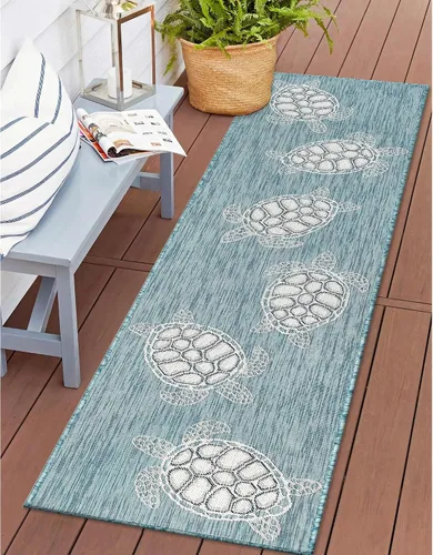 Vista 92 de Liora Manne Marina - Alfombra de área duradera de mezcla sintética tejida a máquina para interiores/exteriores - Gráfico contemporáneo océano global