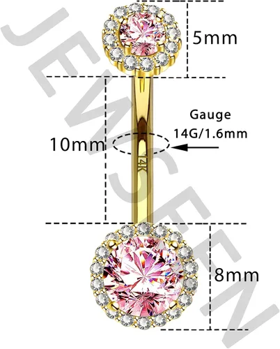 Vista 8 de Jewseen Anillo de ombligo de oro de 14 quilates con circonita cúbica brillante, piercing para el ombligo, joyería para el cuerpo