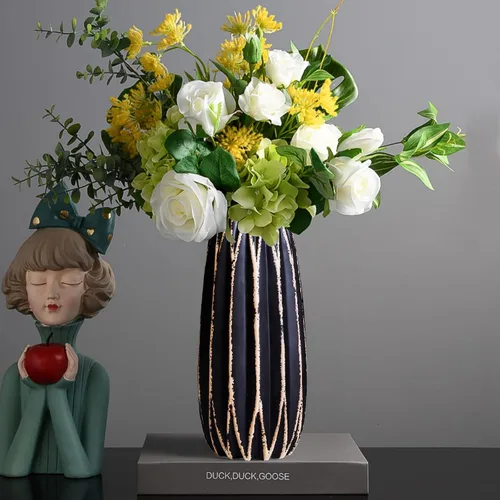Vista 4 de Yundu Jarrones de cerámica negra para decoración del hogar, florero, moderno jarrón de decoración de mesa de granja