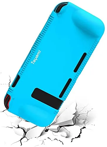 Vista 6 de Teyomi Protective Silicone Case for Nintendo Switch, Grip Cover with Tempered Glass Screen Protector, 2 Storage Slots for Game Cards