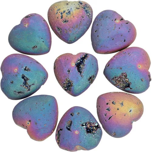 Vista 4 de Rockcloud Forma de corazón titanio recubierto de ágata geoda drusa decoración para el hogar piedras de bolsillo espécimen 1.4-1.7", Duzy Geode