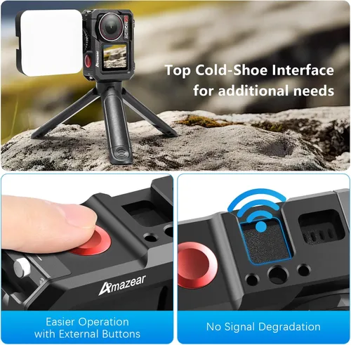 Vista 5 de AMAZEAR Jaula de metal para DJI Osmo Action 5 Pro, DJI Action3/4/5 Pro Premium Accessories Funda protectora multifunción carcasa de aluminio