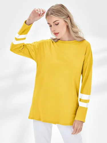 Vista 110 de Fisoew Camisetas de manga larga para mujer, holgadas, casuales, con cuello redondo, blusa suave