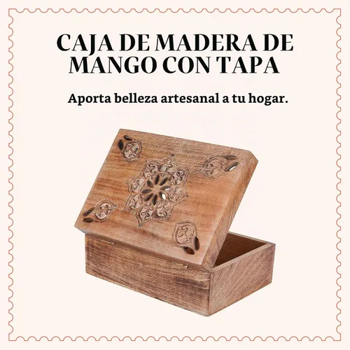 Vista 2 de Mela Artisans Caja de recuerdo de madera de mango - Acabado quemado, 7.5 x 4.5 pulgadas