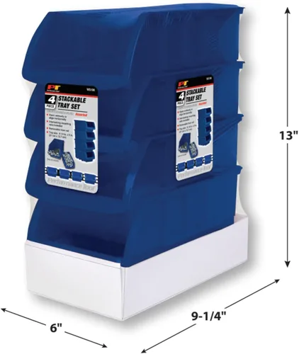 Vista 2 de Performance Tool W5196 Bandejas de almacenamiento grandes apilables de 4 piezas (9.25 x 6 x 5 pulg.)