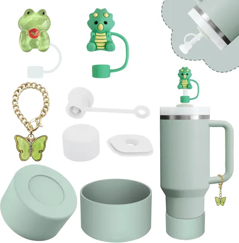 Vista 23 de Juego de accesorios para Stanley Cup, incluye 2 fundas para pajita de 0.4 pulgadas, 1 juego de tapón de silicona a prueba de derrames (juego de 3)