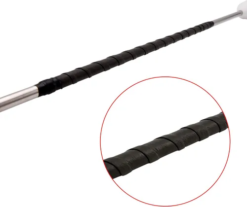 Vista 8 de Baton de Marcha Giratorio MVG de 28 pulg, de acero inoxidable con extremos de goma mini, eje de 3/8 con cinta para bailar. Baton para adultos.