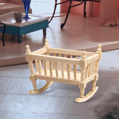 Vista 6 de Cuna de madera para muñecas de 1 a 12 escalas, modelo de casa, casa de muñecas en miniatura, cunas para casa de muñecas, moisés para jardín