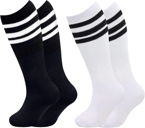 Vista 4 de Calcetines de fútbol para niños pequeños, calcetines de fútbol para niñas, calcetines de tubo con rayas para niños pequeños