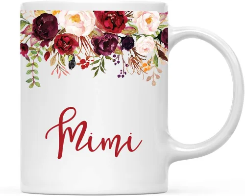 Vista 41 de Andaz Press Taza de té de cerámica para el día de la madre, regalo de 9.5 fl oz, otoño, marsala, flores burdeos, rosas, flores, tía, 1 paquete