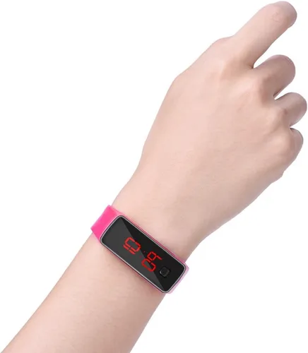 Vista 8 de Reloj de pulsera LED, correa de silicona deportiva Digitaces de 12 horas Dial Relojes de pantalla electrónica, Rosado, Moderno