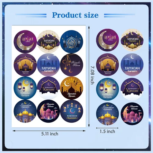 Vista 3 de 192PCS Eid Al Adha Pegatinas, Eid Mubarak Pegatinas Ronda Ramadán Regalo Etiqueta Etiqueta Engomada رالرارارارراررارررارر الراررال الرال الرال
