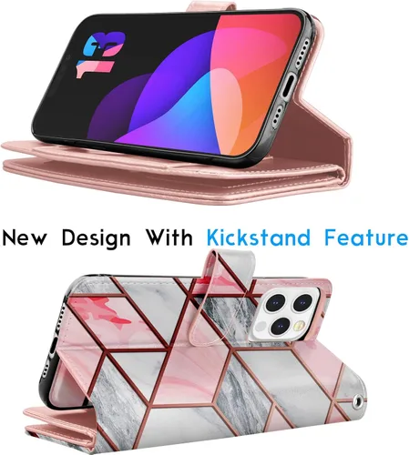 Vista 5 de Tekcoo Funda tipo cartera compatible con iPhone 13 (6.1 pulgadas) 2021 [funda rígida magnética desmontable] de lujo para tarjetas de crédito