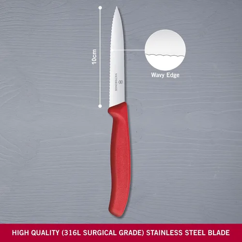 Vista 2 de Victorinox VIC-6.7731 Swiss Classic Paring Hoja de punta de lanza dentada de 4 pulgadas de ancho en el mango rojo