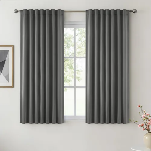 Vista 27 de ANRODUO Juego de 2 cortinas con bloqueo de luz del 99%, cortinas de 84 pulgadas de largo, cortinas negras para dormitorio, cortinas con aislamiento