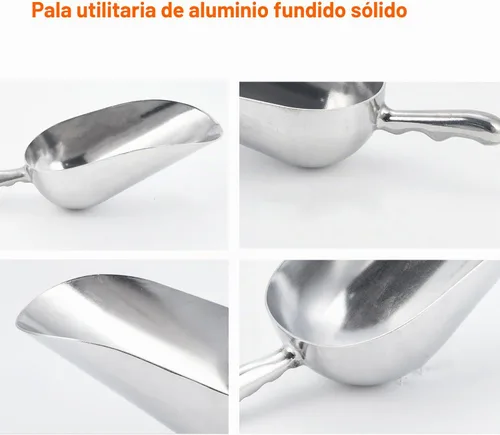 Vista 5 de Cuchara de aluminio fundido de 6 onzas, cuchara de hielo sólido de una pieza para cubitos de hielo, bar, cocina, cuchara multiusos de alimentos