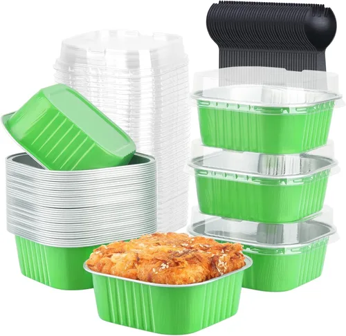 Vista 9 de LNYZQUS Moldes para Mini Pasteles de Cupcake de 5 oz con Tapas, Paquete de 40, Moldes de Papel de Aluminio para Cupcakes, Moldes para Hornear