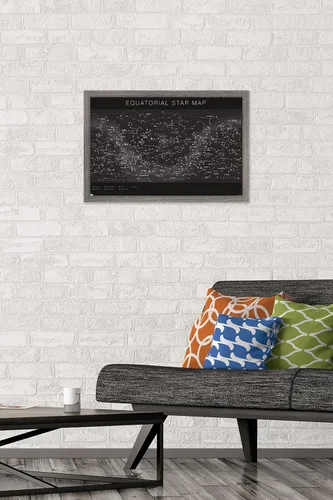 Vista 2 de Trends International Astrología - Póster de pared con mapa estelar ecuatorial, 14.725 x 22.375 pulgadas, versión enmarcada de madera de granero