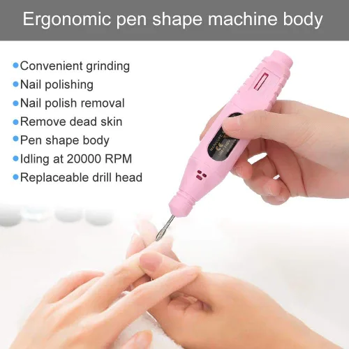 Vista 2 de ZJchao Kit de taladro eléctrico de uñas, juego de pedicura portátil USB, máquina de taladro eléctrico de uñas, pulido de manicura de dedos