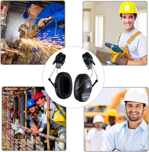 Vista 6 de Casco con cancelación de ruido, orejeras acoplables, bloqueo de sonido, protección auditiva para sitios de construcción, adaptadores