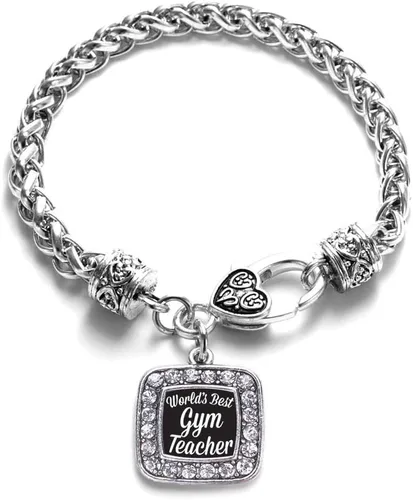 Vista 43 de Pulsera de dijes cuadrados de plata con joyería de circonita cúbica